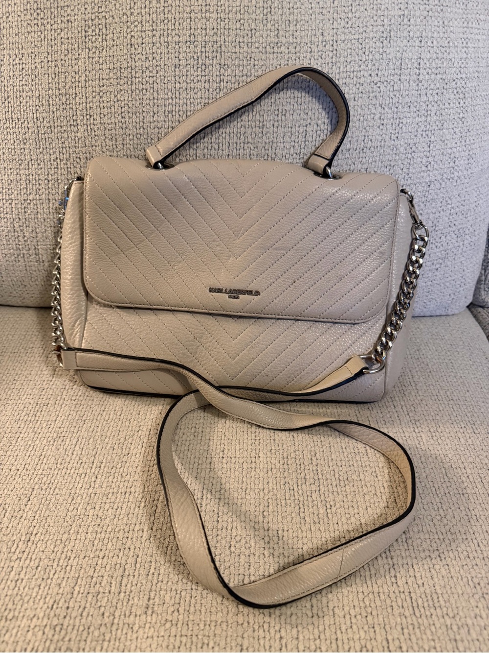 Karl Lagerfeld Quilted Satchel Bag - Light Beige